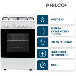 COCINA PHILCO 4 HORN. C/ENCEND. Y LUZ BLANCA 56CM