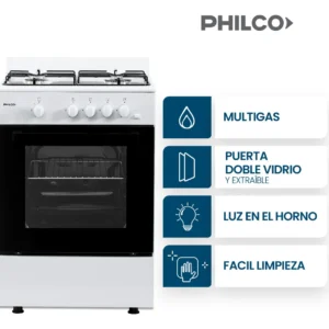 COCINA PHILCO ESSENTIAL 56CM 4HORN. C/LUZ BLANCA