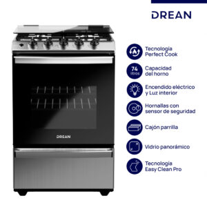 COCINA DREAN 4 HORN. C/ENCENDIDO Y LUZ ACERO T/VIDRIO