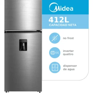 HELADERA MIDEA TOP MOUNT 412LTS BLANCA C/DISPENSER INVERTER