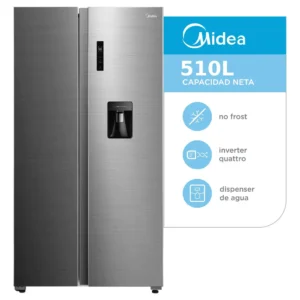 HELADERA MIDEA SBS NO FROST 510LTS INVERTER INOX. C/DISPENSER